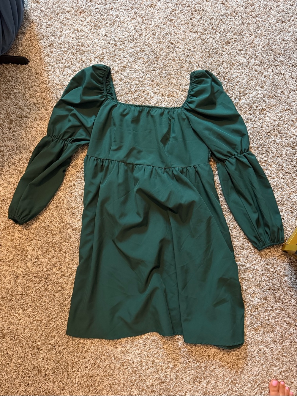 Green Puff Sleeve Babydoll Dress